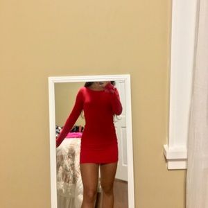 Red body con dress